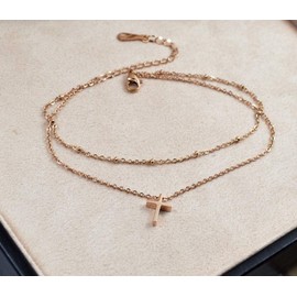 NanMuc Cross Rose Gold Anklets Bracelets for Women Adjustable Beads Beach Foot Ankle Bracelet Chain for Teen