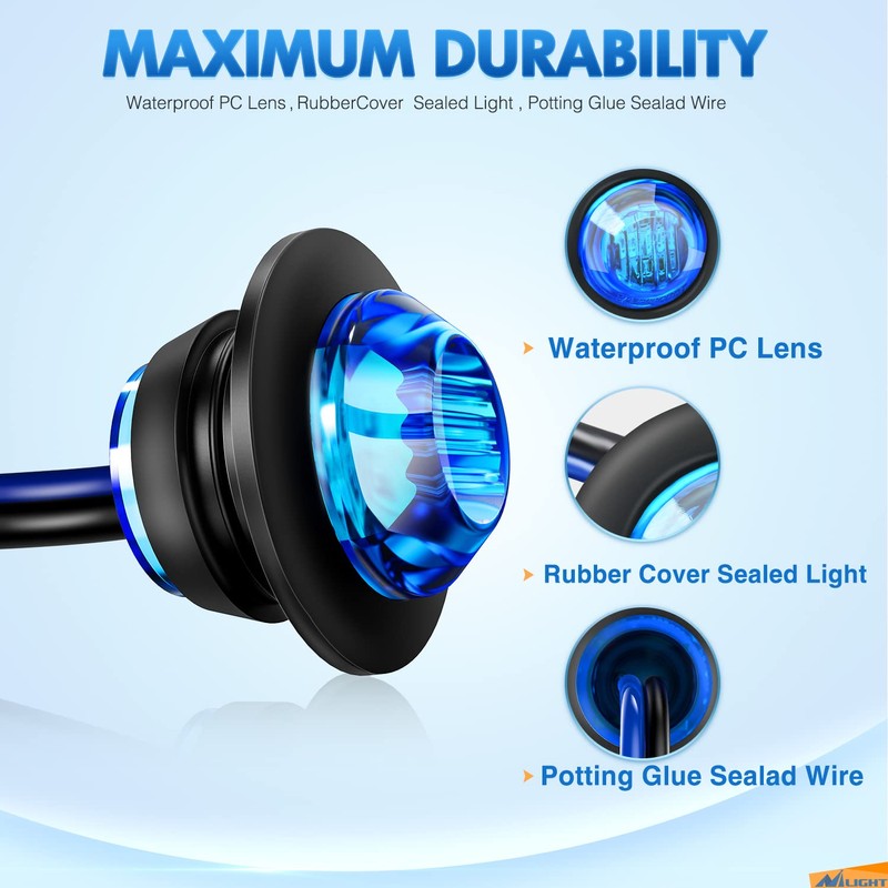 Nilight 10 PCS 3/4 Inch Round LED Clearance Light Front