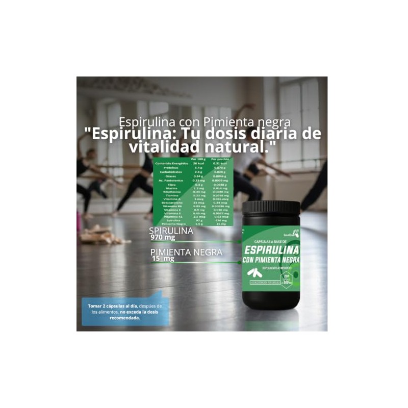 Espirulina Pimienta Negra Isaaquim 230 Cápsulas 500 Vitaminas Complejo Suplemento