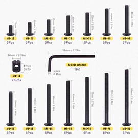 Swpeet 141Pcs Black M6 × 15/20/25/30/35/40/45/50/55/60/65/75/80mm Crib Hardware Screws Kit, Hex Socket Head Cap Crib Baby Bed Bolt and Barrel Nuts with 1 x Allen Wrench Perfect for Furniture