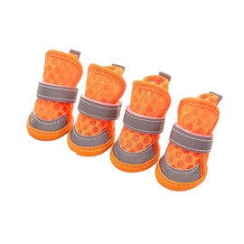 MeiAOBest Dog Summer Mesh Shoes,Breathable Reflective Dog Non-Slip Boots Pet Paw Protection Cover Anti-Licking Walking Footwear for Small Medium Dogs_5#(Orange)