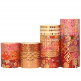 YUBX 15 Rolls Gold Washi Tape Set, Masking Tape, Colourful for DIY Crafts, Bullet Journals, Planners, Scrapbooking, Packaging (Fierce Flowers)