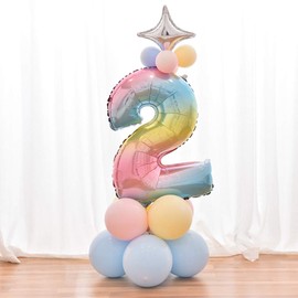 Mainiusi Number Balloons for Birthdays, Decorations, Height (Approx): 47.2 inches (120 cm), Combination, Balloons, Party Decoration, Weddings, Anniversaries, Proposals, Celebrations, Stylish, Decoration, Boys, Girls, 14-Piece (Number 2)