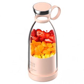 Mini Portable Blender, Cordless, Food Grade Material, 12fl oz, Magnetic Charging, Waterproof, Fresh & Light, Personal Blender for Shakes & Smoothies (Clear/Pink)