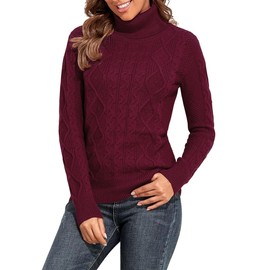 PrettyGuide Women's Turtleneck Sweater Long Sleeve Cable Knit Sweater Pullover Tops XL Burgundy
