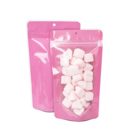 PackFreshUSA: 5 Mil Pink/Clear Stand Up Pouch Bags - Professional Flexible Packaging - Resealable - Seal-Top - Heat-Sealable - Hang Hole - Tear Notch (100 Pack) (Small 4x6x2.5)