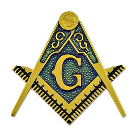 Square & Compass Masonic Auto Emblem - [Gold & Blue][2 3/8'' Tall]