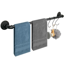 Jeasor Industrial Pipe Towel Rack Towel Bar, Heavy Duty Wall Mounted Rustic Farmhouse Bath Towel Holder for Bathroom (Black, 28 inch)