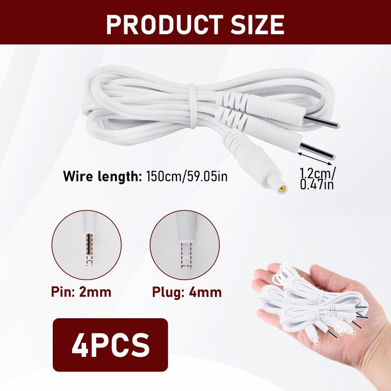 TENS EMS Replacement Cable with 2 mm Pin Connectors, Flexible