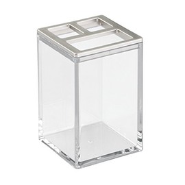 iDesign Clarity Metal Tumbler Makeup Toothbrush Holder for Bathroom, Countertop, Desk, Dorm, College and Vanity, Clear and Brushed