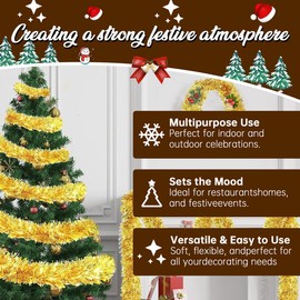 Christmas Tinsel Garland, 15 m Shiny Christmas Garland Tinsel Christmas Tree Decoration, Golden Tinsel Garland, Christmas Tree Decoration for Christmas Party, Outdoor/Indoor