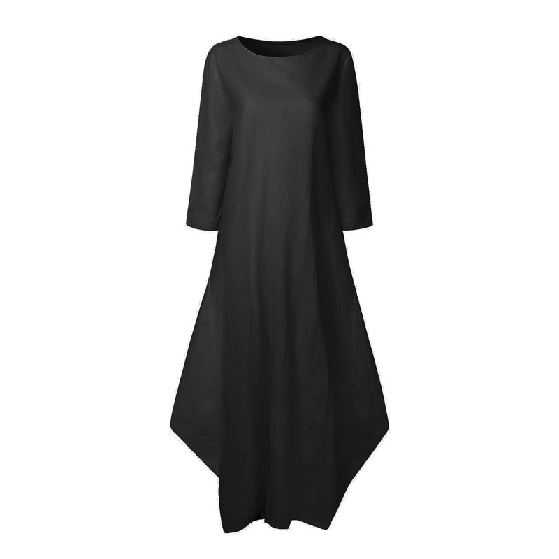 Jacansi Women Casual Party Oversize Cotton Linen Asymmetric Hem Swing