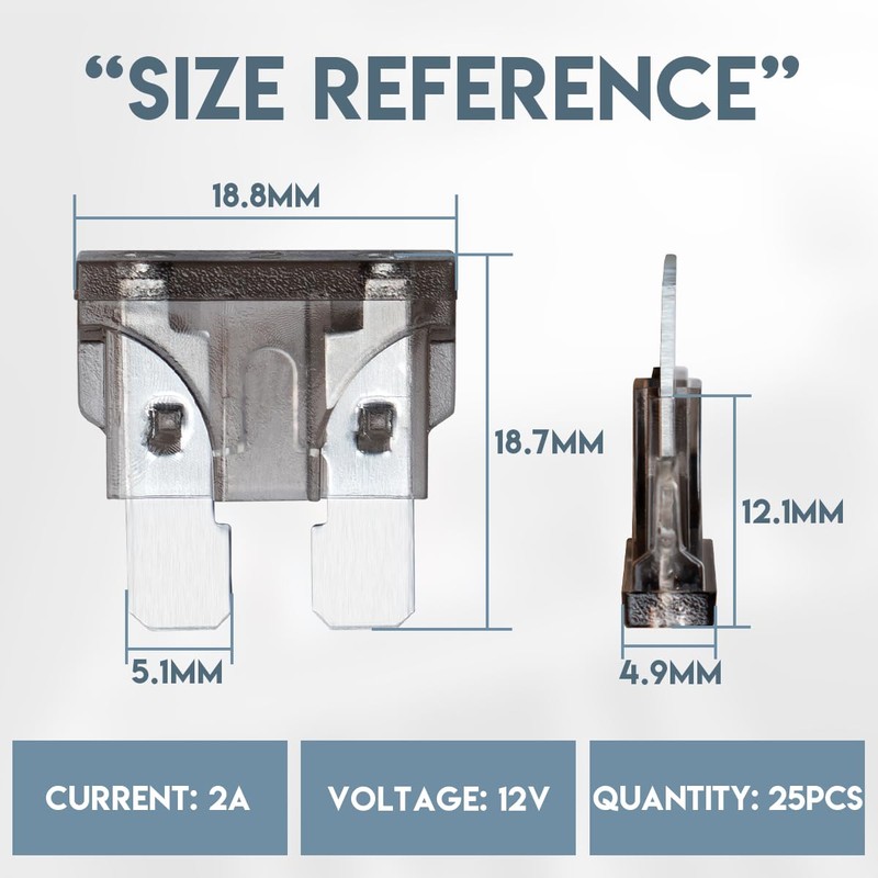 Innfeeltech 25 Stück Standard-Autosicherung, Flachsicherung 2A mit 2 Plastikclips für