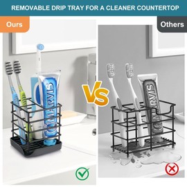 Toothbrush Holders for Bathrooms, Stainless Steel Bathroom Toothbrush Holder Kids Electric Tooth Brushing Holder Stand and Toothpaste Holder for Bathroom Accessories Organizer with Tray, Black (Small)