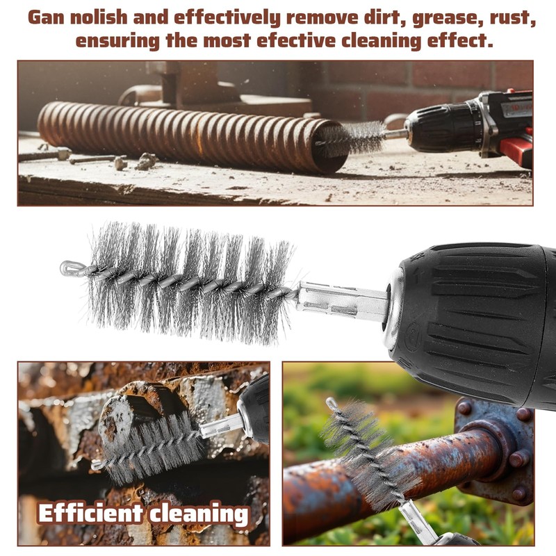 5 Pcs 1" Bore Brush for Drill Stainless Steel Round