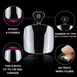 Bellelfin Toe Nail Tips, 600Pcs Gel x Nail Tips Clear Fake Toenails Pre-shape Toe Acrylic Nail Tips Full Cover False Toe Nails Tips 12 Sizes for Home DIY Nail Salon