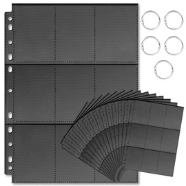 OSDUE 540 Pockets Double-Sided Trading Card Sleeves, 30 Sheets Transparent Game Card Holder(Black), 11 Holes Adjustable According to Trading Card Album for Pichu Trading Cards, with 5 Rings