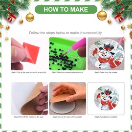 6Pcs Christmas Diamond Art Coasters with Holder Waterproof Full Drill 5D Diamond Painting Coasters Kits Crystal Art Cartoon Coaster for Car Cups Drinks Home Bar (Snowman A)