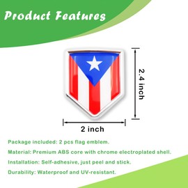 Newperlite Puerto Rico Flag Decal Sticker Car Emblem Puerto Rican Flag Car Decoration Accessories Chrome Shield for Truck Vehicles Cars, 2 Pack