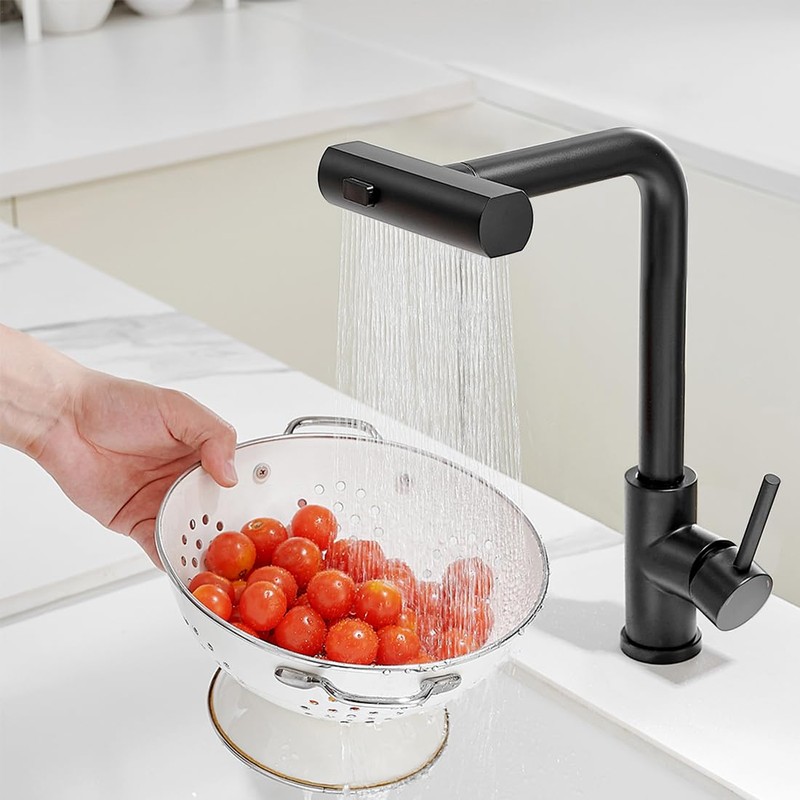 OWOFAN Kitchen Faucet with Pull Down Sprayer Black Waterfall Single