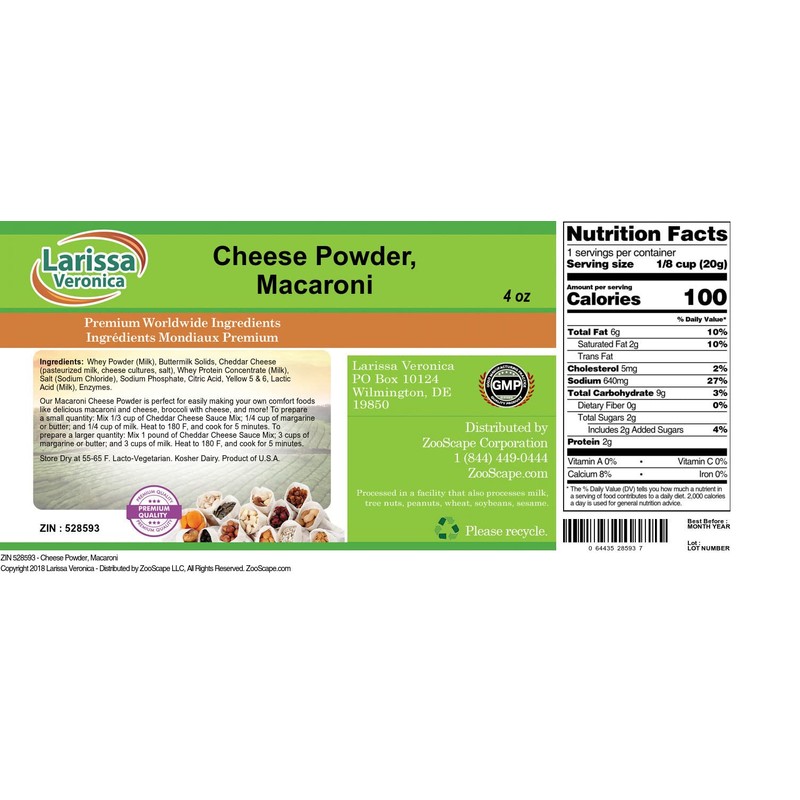 Cheese Powder, Macaroni (4 oz, ZIN: 528593)
