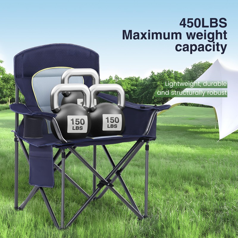 HIGH POINT SPORTS Oversized Camping Folding Chair, Heavy Duty Portable