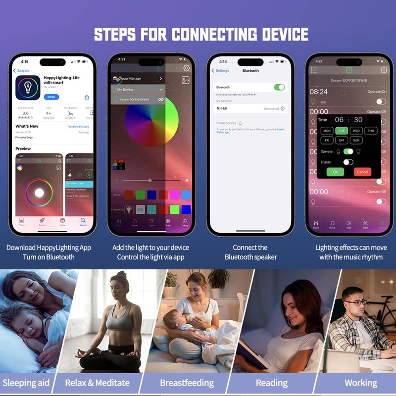 BKDRL Bluetooth Speaker Lamp with Wireless Charger, RGB Night Light,