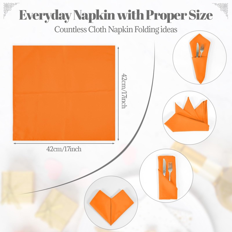 PLOYMONO Orange Heavy Duty Cloth Napkins - 17 x 17