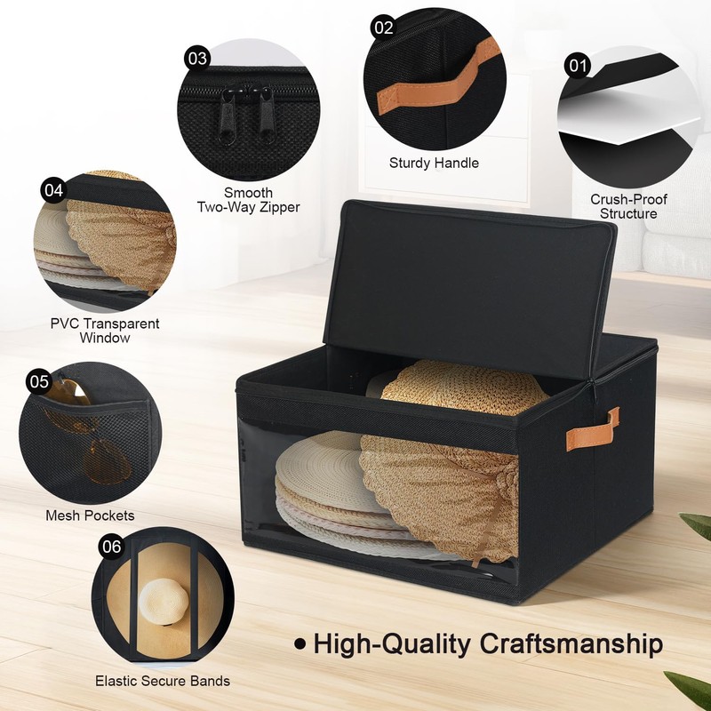 LOVSTORAGE Large Hat Storage Box for Women & Men, Stackable
