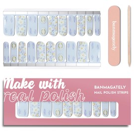 banmagately Nail Polish Strips, 20Pcs Salon Quality Gel Nail Stickers, Easy Long Lasting Wraps for Short Nails no UV Light Needed (Rainy Sky)