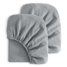 NTBAY 2 Pack Muslin Cotton Mini Crib Sheets, Soft and Breathable Double Layer 24x38 Baby Crib Sheets for Mini Crib and Toddler Mattresses, Boys, Girls, Unisex, Grey, 24x38 Inches