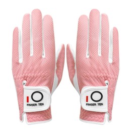 FINGER TEN Women’s Golf Glove Left Hand Right Microfiber Grip Rain Hot Wet All Weather Both Hand Pair, Ladies Golf Gloves Soft Flexible Durable Wear Resistance Good Grip (Pink, L)
