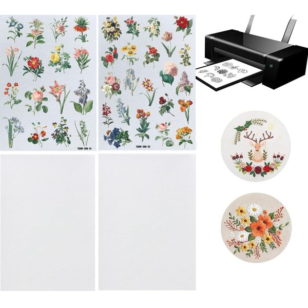 siawadeky Embroidery Sheets, A4 Paper, Set of 4, 2 Floral
