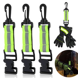 GHVACZS Pack of 3 Fire Brigade Glove Holders, Reflective Glove Holder Belt, Metal Glove Tape Work, Glove Clip with Carabiner for Gloves, Towel, Masks