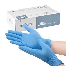 OptiPro Nitrile Gloves Powder-Free EN455 Medical Standard - Pack of 100 Blue Ambidextrous Latex Free Disposable Gloves for Medical Examination (Large)