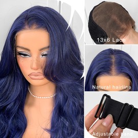 MITIMES Dark Blue Voluminous Feather Layered Hair Flip Out Preplucked Precision-Precut-cut Ready-to-Go Glueless 13x6 HD Synthetic Lace Front Wig