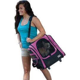 Pet Gear I-GO2 Roller Backpack, Travel Carrier, Car Seat for Cats/Dogs, Mesh Ventilation, Included Tether, Telescoping Handle, Storage Pouch, 1 Model, Available in 5 Colors