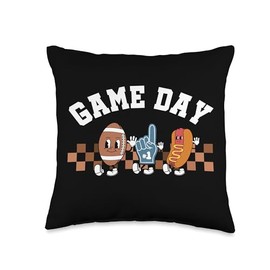 Football Game Day Retro Groovy Sports Fan Football Lover Throw Pillow