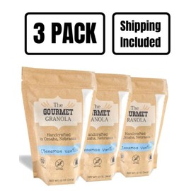 The Gourmet Granola Cinnamon Vanilla Granola | Gluten Free & Soy Free | Vegetarian Granola | Healthy Quick Snack | Nebraska Made | 12 oz Bag | 3 Pack