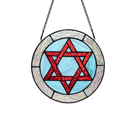 BOXCASA Jewish Star Decor Stained Glass Window Hanging,Star of David Decoration Stained Glass Suncatcher for Window,Hanukkah Ornaments Star of David Gifts for Men Women Housewarming Gifts