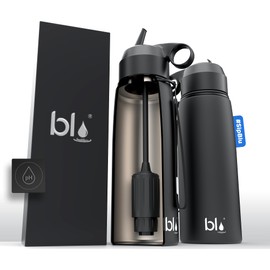 BLU ALL-IN-ONE | Vacuum Insulated Stainless Steel Water Bottle Flask With a pH Filter (26oz) | Made in the USA | Alkaline Water Filter Bottle | Removes 99.99% contaminants (pH - Black)