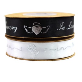 YERELO 10Yardx 2 Rolls Set Funeral Ribbon 2 Style Stain Ribbons 5/8" X 20 Yards Celebration of Life in Loving Memory