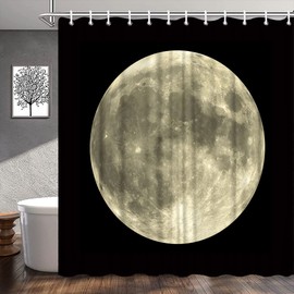 WUASDCS Full Moon Shower Curtain Mysterious Gray Planet Black Background Bathroom Decor Fabric Curtains with Hook 70Wx70H Inches