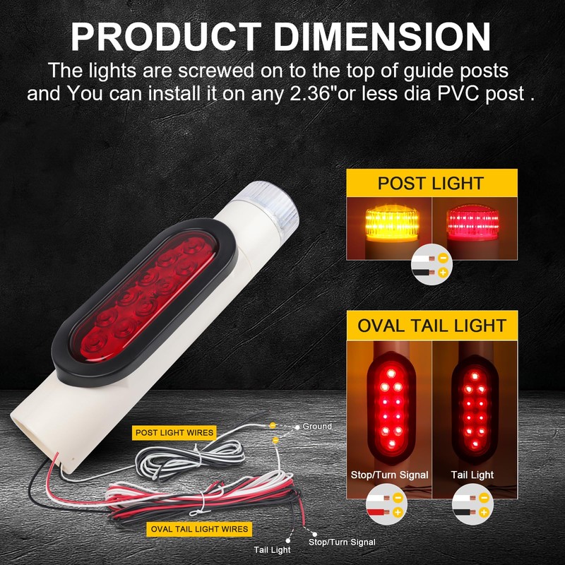 WUSHIXAN 2Pcs Boat Trailer Guide on Post Pipe Light Set,