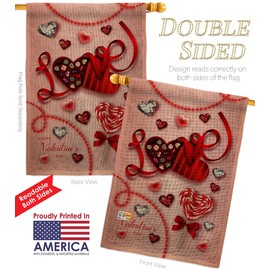 Sweet Love Valentine Burlap Garden House Flags Set Springtime Happy Heart Couple Romantic February Holiday Small Decorative Gift Yard Banner Double-Sided Made In USA 28 X 40