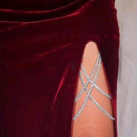 Zoestar Crystal Thigh Chains Tassel Leg Chain Summer Beach Harness Fashion Body Jewelry for Women and Girls (B-Silver)