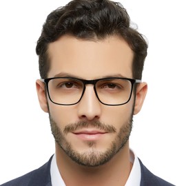 OCCI CHIARI Reading Glasses Men's Rectangle Reader Durable Spring Hinge 1.0 1.25 1.5 1.75 2.0 2.25 2.5 2.75 3.0 3.5(Black/Transparent 300)