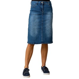 Roman Originals Denim Skirt with Pockets for Women UK - Ladies Jean Skirts Cotton Stretch Mid Wash Fitted A Line Casual Smart Work Office Knee Length Flattering Slimming - Denim - Size 18