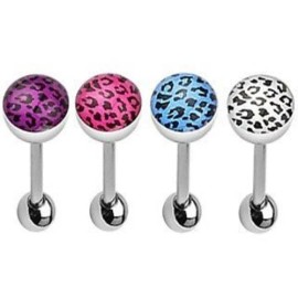 JSW Body Jewelry 4pc Leopard Print Tongue Rings Wholesale Lot Tounge Barbells 14g 5/8"