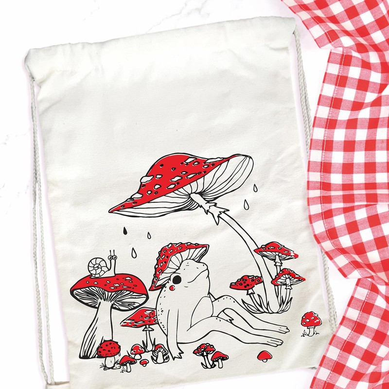 MOSITU Red Mushroom Drawstring Backpack Cute Frog Drawstring Bag Vintage